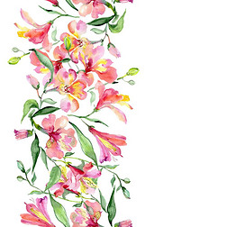 粉红色的淡动花花束。花植物学花。水彩背景插图集。无缝的背景模式.