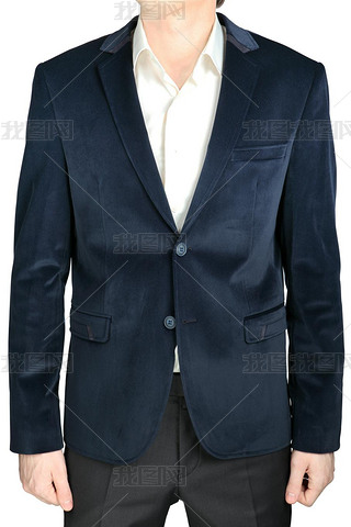 Velvet blazer wedding groom suit jacket, ny blue, on white.