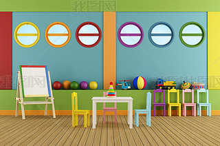 Empty preschool classroom