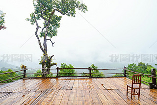 Patio and chair wood Mountain View in Asia, Doi Luang Chiang Dao Chiang Mai Thailand After rain, the