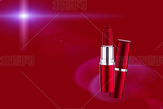 Creative advertising photo of lipstick on a background with neon light. Product photography. Copy sp