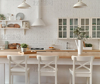 Kitchen table with kitchen chairs. Kitchen background.