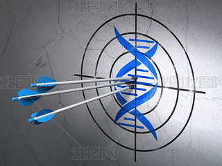 Healthcare concept: arrows in DNA target on wall background