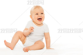 happy laughing baby in white bodysuit