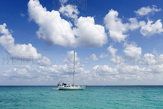 Ship near tropical island