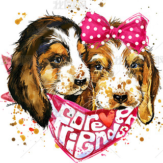 dog companion T-shirt graphics. watercolor dog illustration. Forever friends handwritten text. unusu