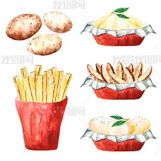 Watercolor potatoes dishes collection