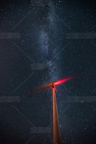 Wind turbines on the starry night sky with milkyway