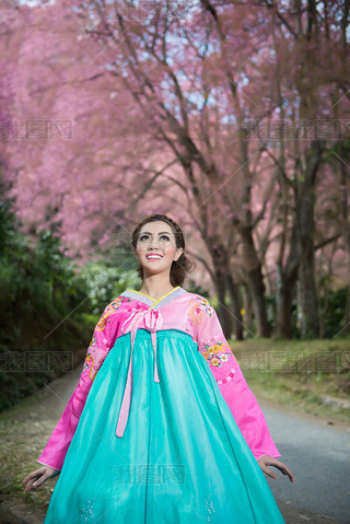 Hanbok: the traditional Korean dress and beautiful Asian girl wi