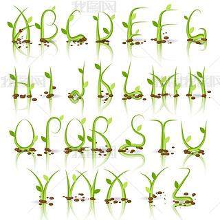 Green plant alphabet with reflection.