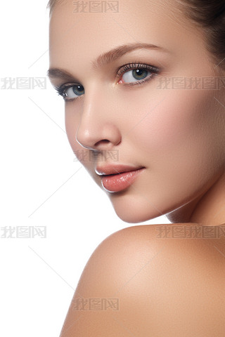 Portrait of beautiful young  woman with clean face. High key. Beauty girl. Portrait of beautiful you