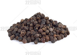 Black pepper seeds on white background