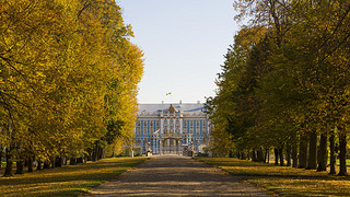 The view from the park to the Ekaterina's Palace in Saint-Petersburg