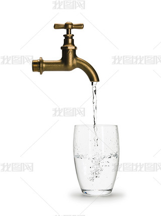 Filling by water of a glass from brass faucet