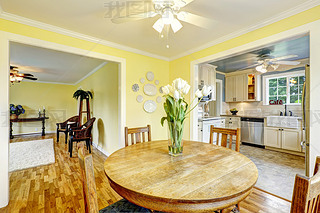 Bright yellow dining room