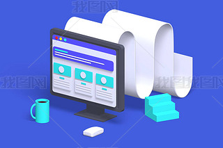 3d render modern computer monitor with tape icon for online.