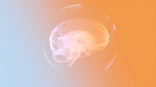 Intellectual property concept. 3d render animated brain inside protection sphere over orange backgro