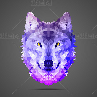 Wolf low poly Side light purple