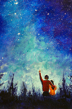 竖向摄影图|竖向绘画双人夜恋油画丙烯酸水彩画-夜景中的年轻夫妇.