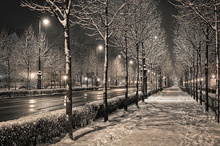 Budapest Andrsy road in the winter night