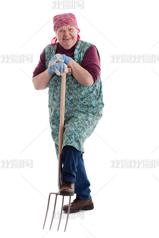 Active elderly woman holding pitchfork 3