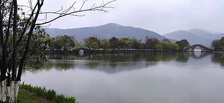 杭州湘湖迎柳桥枕梳桥卧虹桥风景图片素材