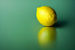 黄绿单个柠檬纯色背景图摄影图