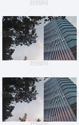 渐变色粉色唯美天空商务大楼大厦高楼摄影图