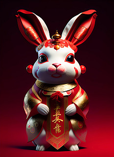 2023新年兔年红色喜庆拜年兔子高清摄影