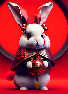 2023新年兔年可爱红色喜庆兔子高清摄影
