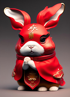 2023年春节兔年红色喜庆招财拜年兔子