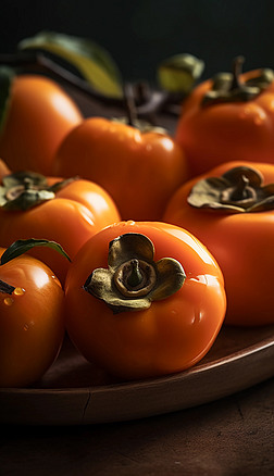 柿子新鲜水果蔬菜食物素材摄影图背景手机端竖图