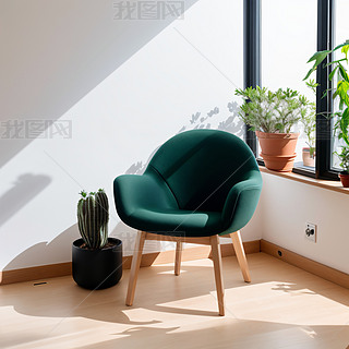 简约设计室内沙发植物凳子高清摄影图数字艺术