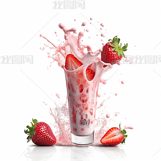 飞溅的草莓奶昔创意果汁夏天饮料