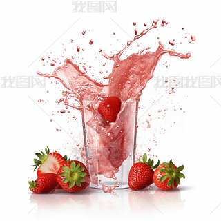 飞溅的草莓果汁夏天饮料