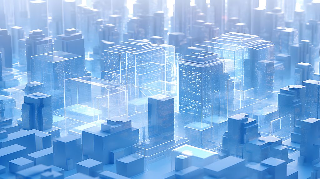 数码科技蓝色数字城市抽象图形海报网页ppt背景