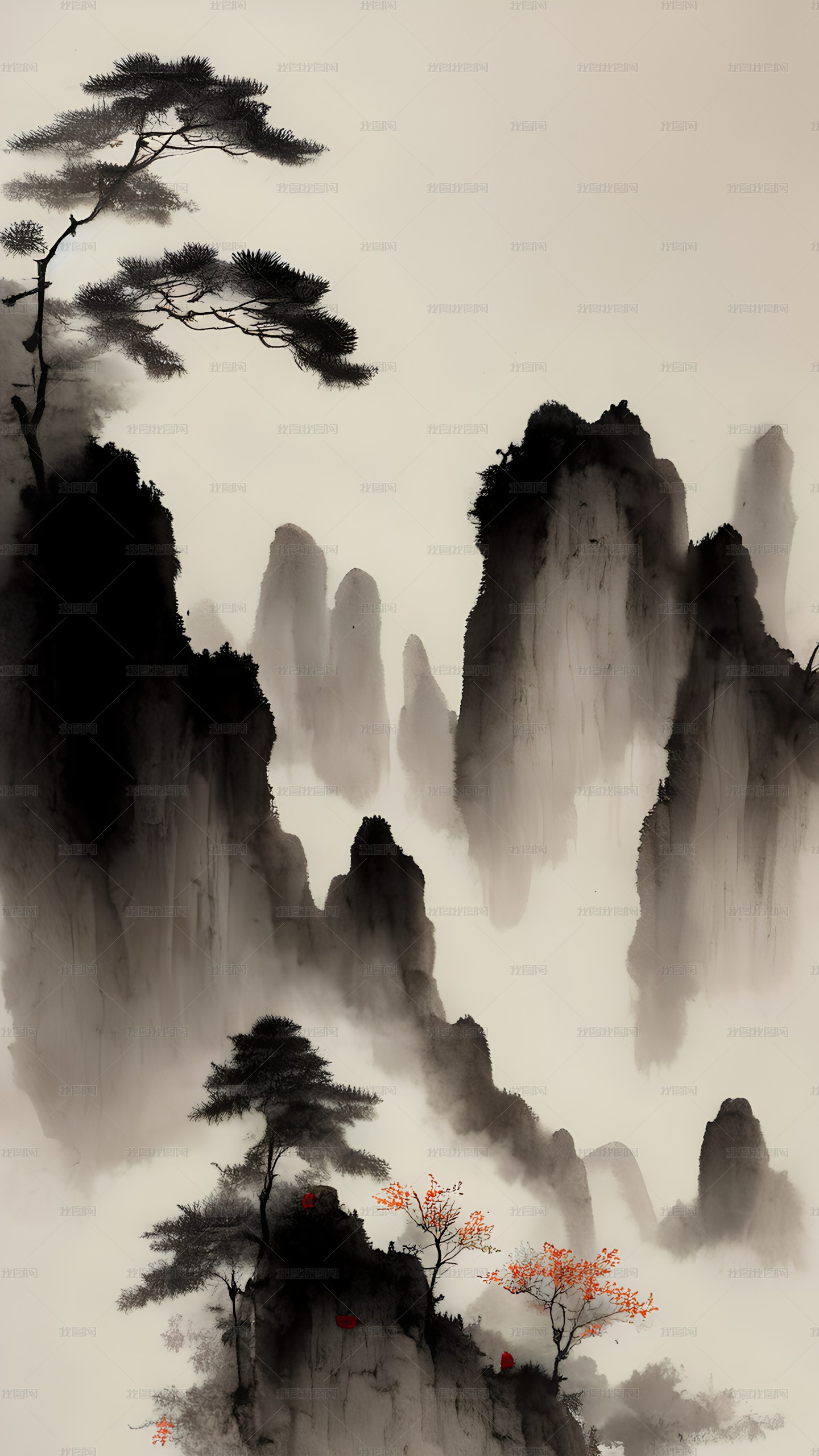 11古风山水画中国风，墨水画仙境意境下载-编号32554878--我图网