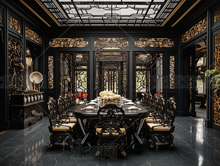 高端大气黑金奢华风室内装修效果图高清摄影图