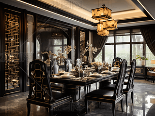 高端大气黑金奢华风室内装修效果图高清摄影图