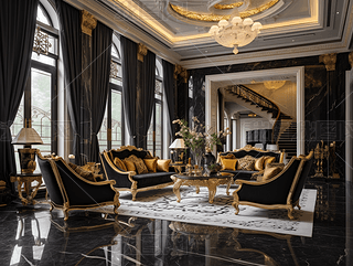 高端大气黑金奢华风室内装修效果图高清摄影图
