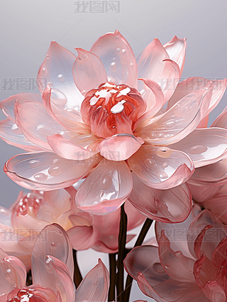 水晶琉璃玻璃质感荷花造型现代背景插画02