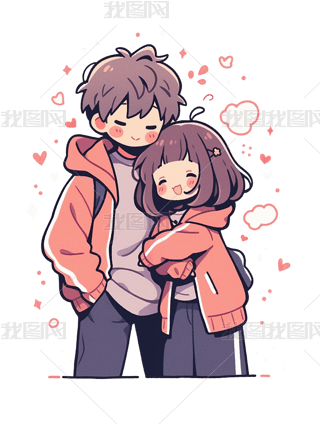 卡通情侣拥抱素材