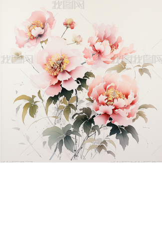 ART】水墨画牡丹(掛軸)（¥20,000）