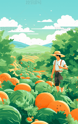 西瓜地水果地插画背景