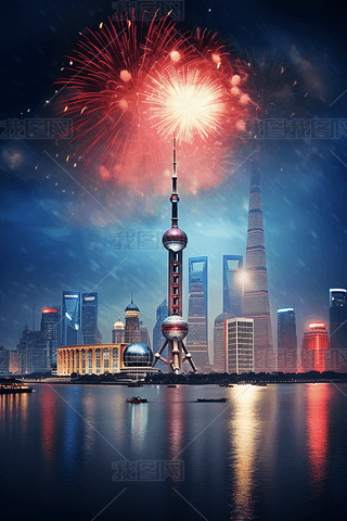烟花新年上海东方明珠背景