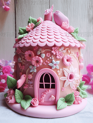 粉色3d房子元素