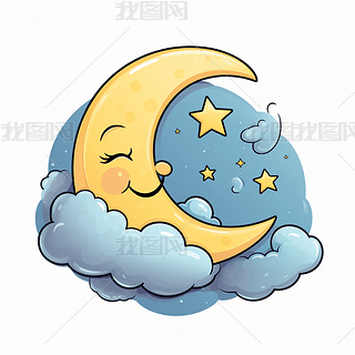 弯弯的月亮卡通图专题模板-弯弯的月亮卡通图图片素材下载-我图网