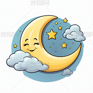 弯弯的月亮卡通图专题模板-弯弯的月亮卡通图图片素材下载-我图网