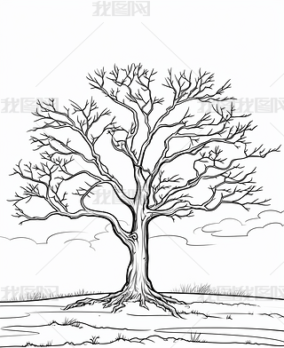 大树手绘黑白线稿