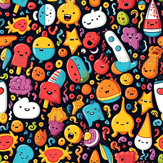 卡通无厘头插画无缝四方连续